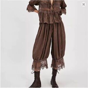 Brown Bloomers Pants for Women Y2K Lace Trim balloon Aladdin